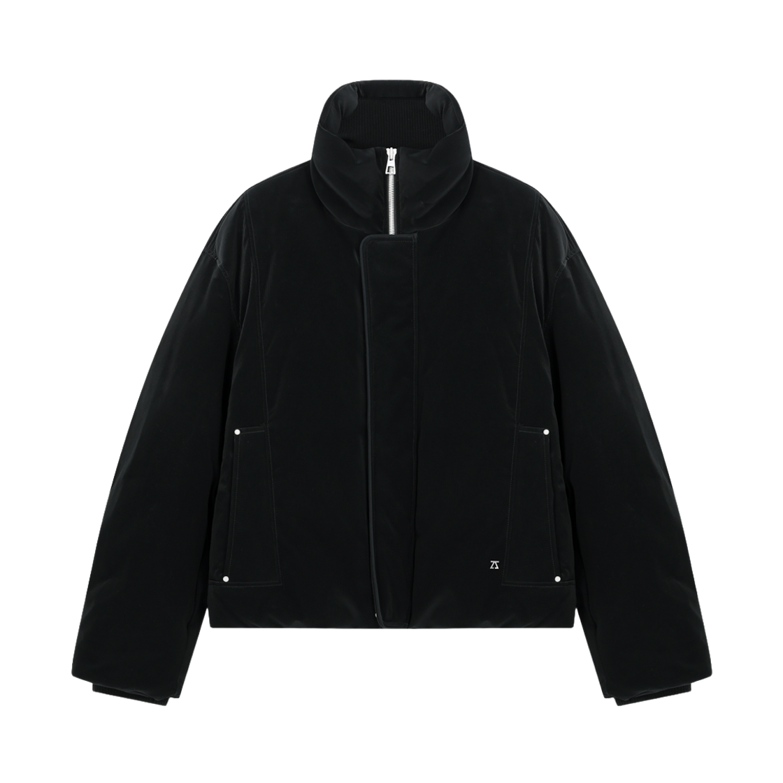 ZI6JP606BK ZIOSONGZIO Glossy Corduroy High Neck Down Jumper Black