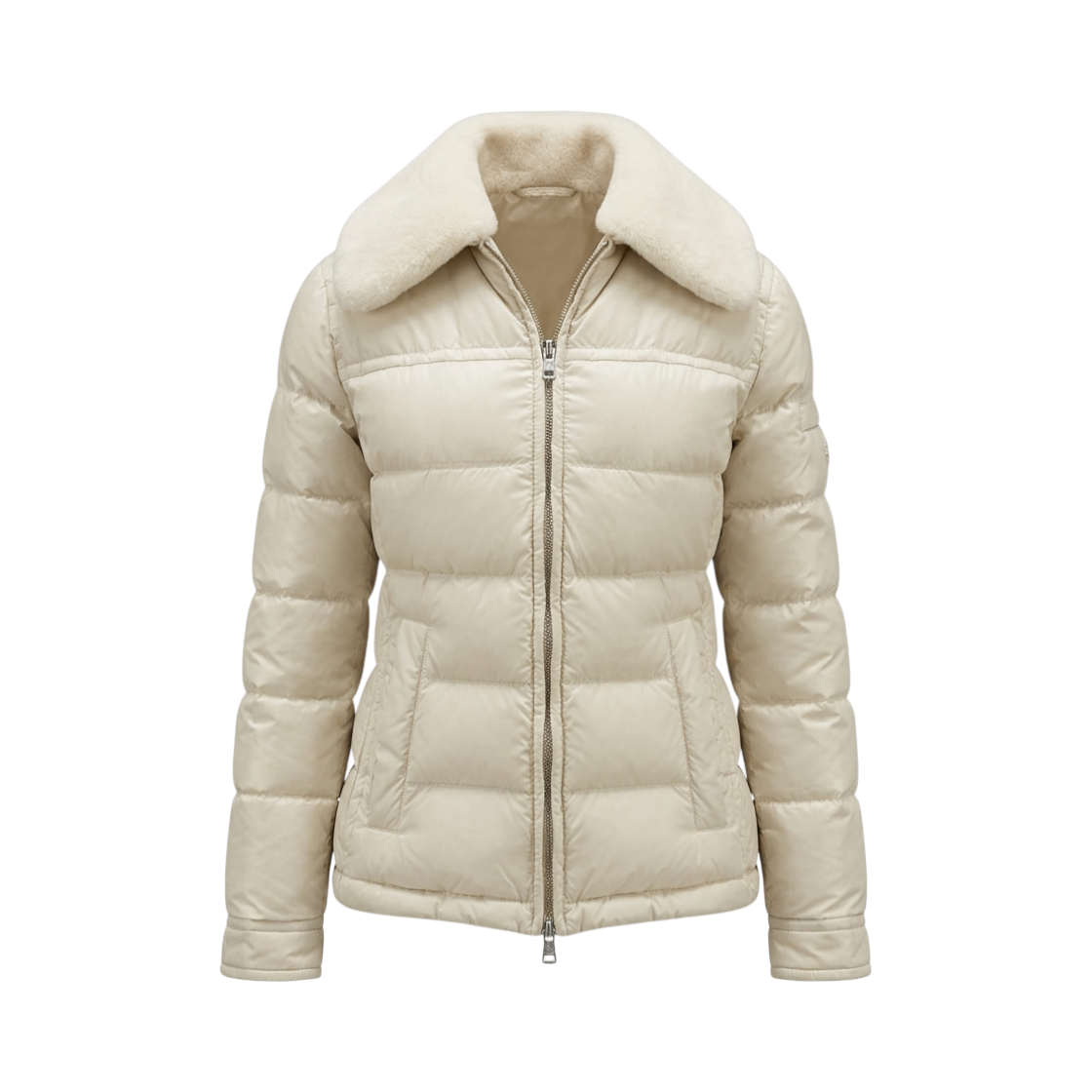 ITH8MK38OVD9 Prada Triangle Logo Real Fur Women Short Puffer Jacket