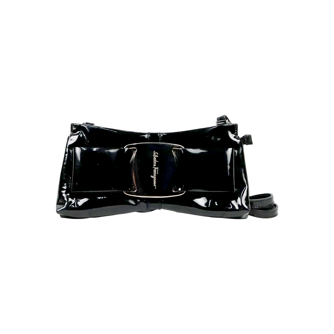 ITWD3SKM5525 Salvatore Ferragamo Black Patent Vara Bow Crossbody Bag