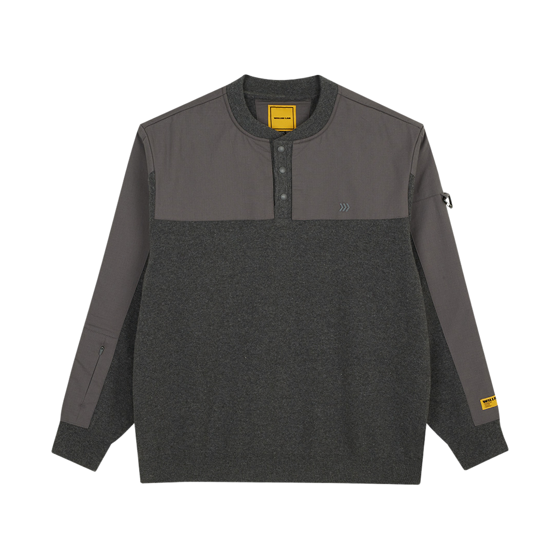 윌비랩 배색 헨리넥 긴팔 니트 그레이(WILLBE LAB Color-Blocked Henley Neck Long Sleeve Knit Grey)
