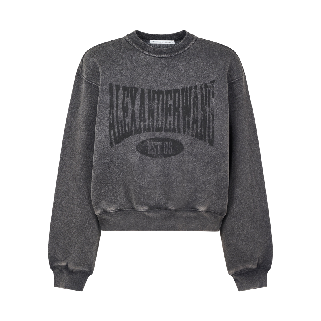 (W) 알렉산더 왕 그래픽 크루넥 플리스 스웨트셔츠 페이드 블랙((W) Alexander Wang Graphic Crew Neck Fleece Sweatshirt Fade Black)