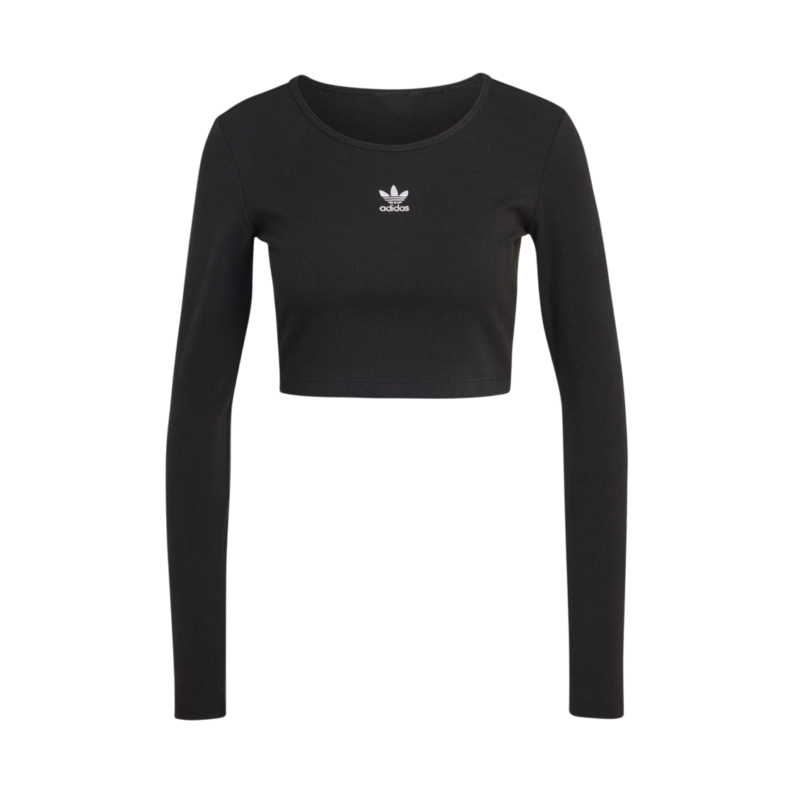 IW5725 (W) Adidas Essentials Rib Cropped Long Sleeve T-Shirt Black - KR Sizing