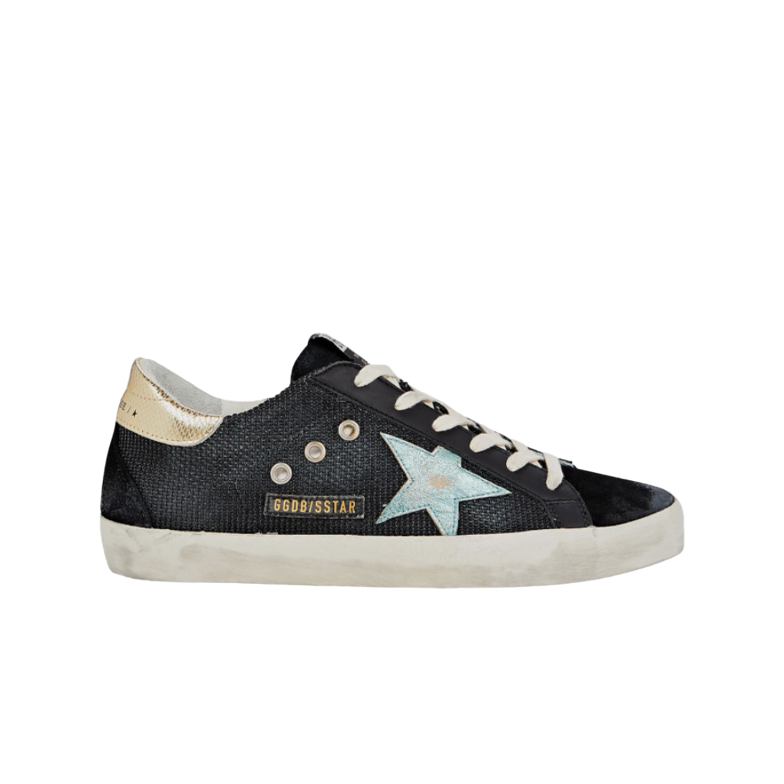 GWF00102-F003177-90329 (W) Golden Goose Superstar Sneakers Black Metallic Light Blue