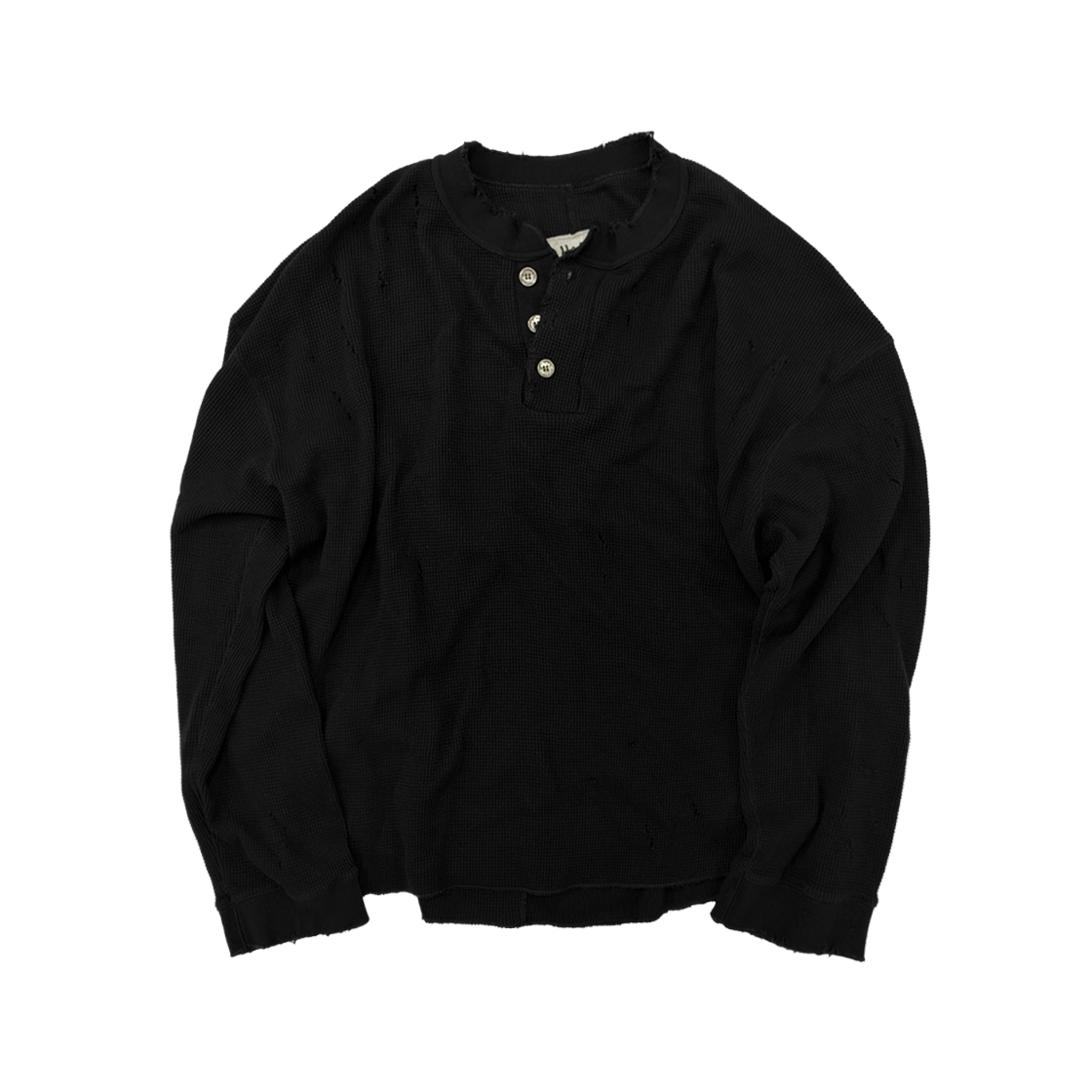 HDWH_BK Hommless Distressed Waffle Henley Black