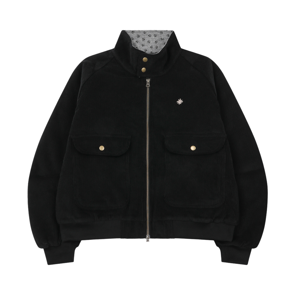 SR26OUT05BK SLOW RECORD HOUSE Flower Corduroy Harrington Jacket Black