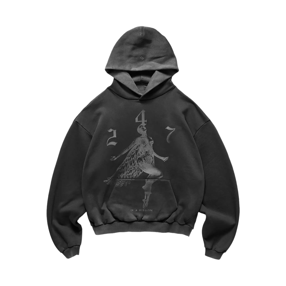 리프레젠트 247 폴른 엔젤 그래픽 후드 빈티지 블랙 - 26FW(Represent 247 Fallen Angel Graphic Hood Vintage Black - 26FW) - 1