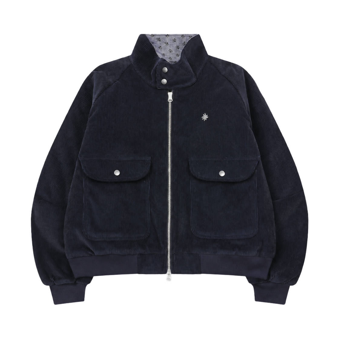 SR26OUT05NY SLOW RECORD HOUSE Flower Corduroy Harrington Jacket Navy
