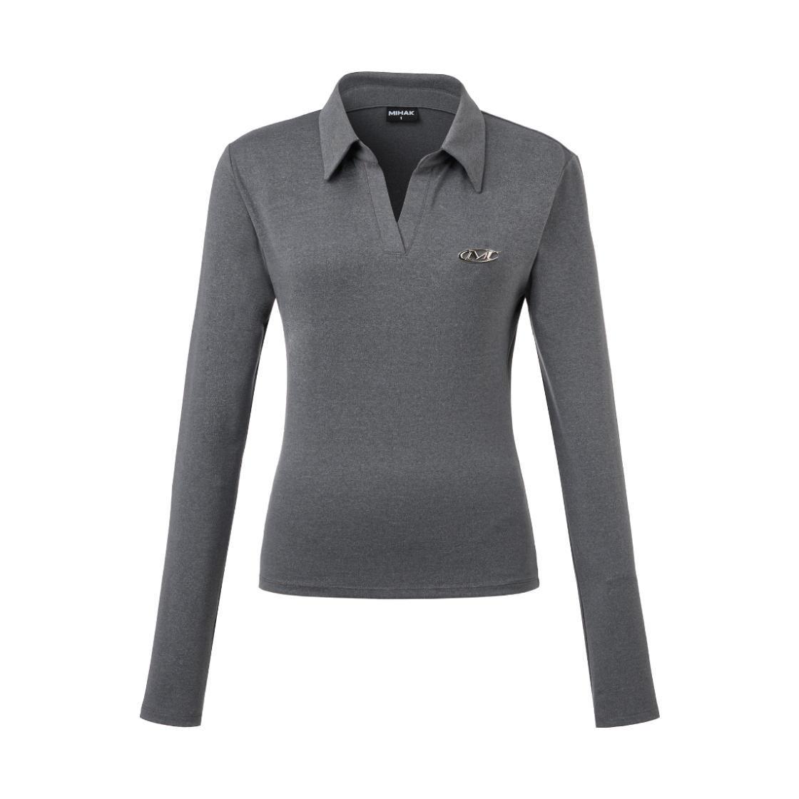 26FMWLT-2401GRY MIHAK Metal Logo Collar V-Neck Long Sleeve  Gray