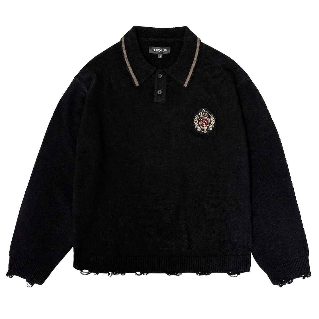 플레이버리즘 엠블럼 카라 니트 블랙(Flavorism Emblem Collor Knit Black)