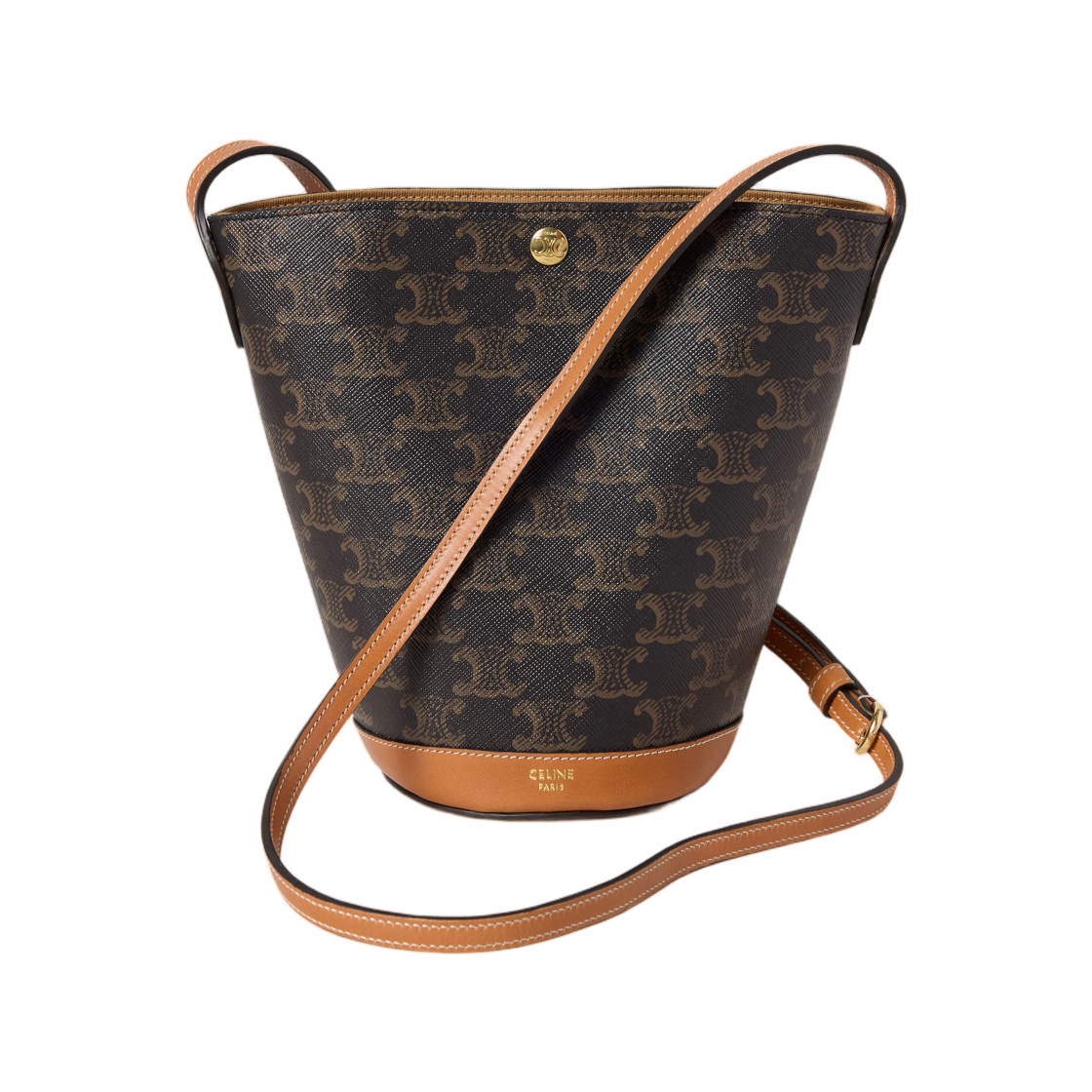 L109U4X85-03MI Celine Little Bucket in Toile Triomphe Miel