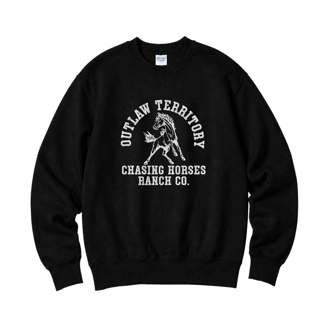 길단 X 빈티지 컬렉션 채이싱 호스 맨투맨 티셔츠 블랙(Gildan x Vintage Collection CHASING HORSE Crewneck Sweat shirt Black)