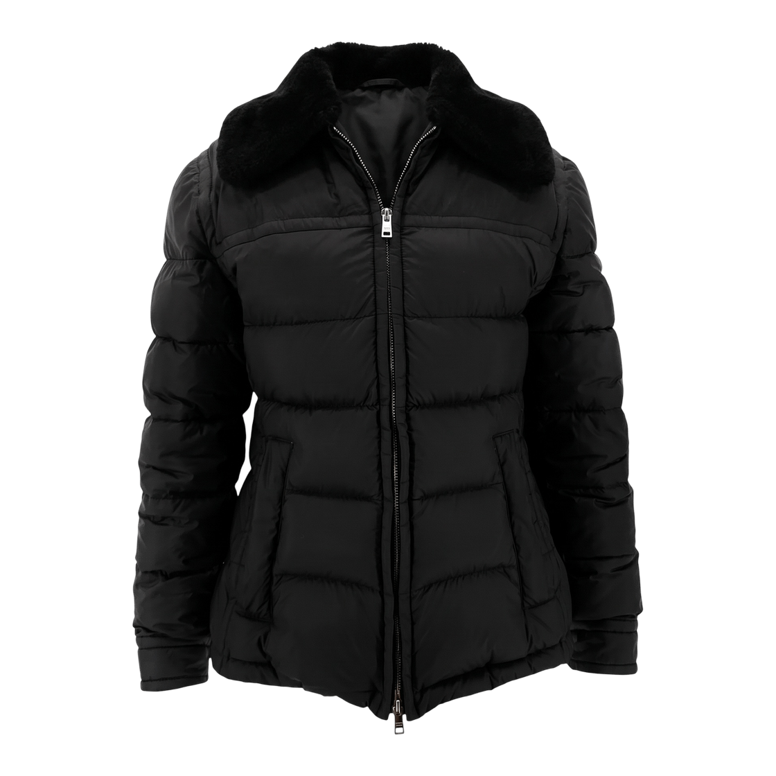 IT4PWOJSVW8E Prada Triangle Logo Real Fur Women Short Padded Jacket