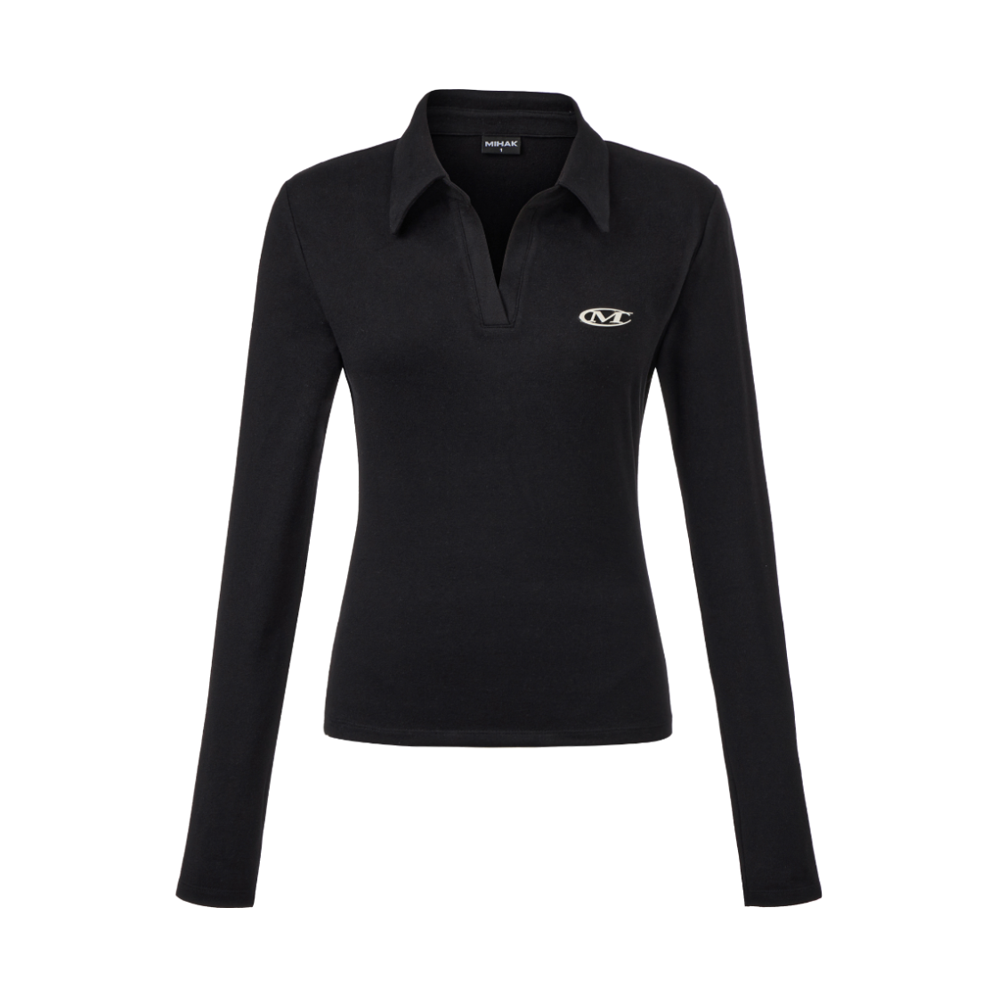26FMWLT-2401BK MIHAK Metal Logo Collar V-Neck Long Sleeve  Black