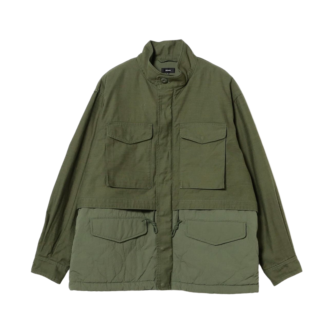 11-18-3302-803 Beams Wide Fit Back Satin Layered M-65 Blouson Olive