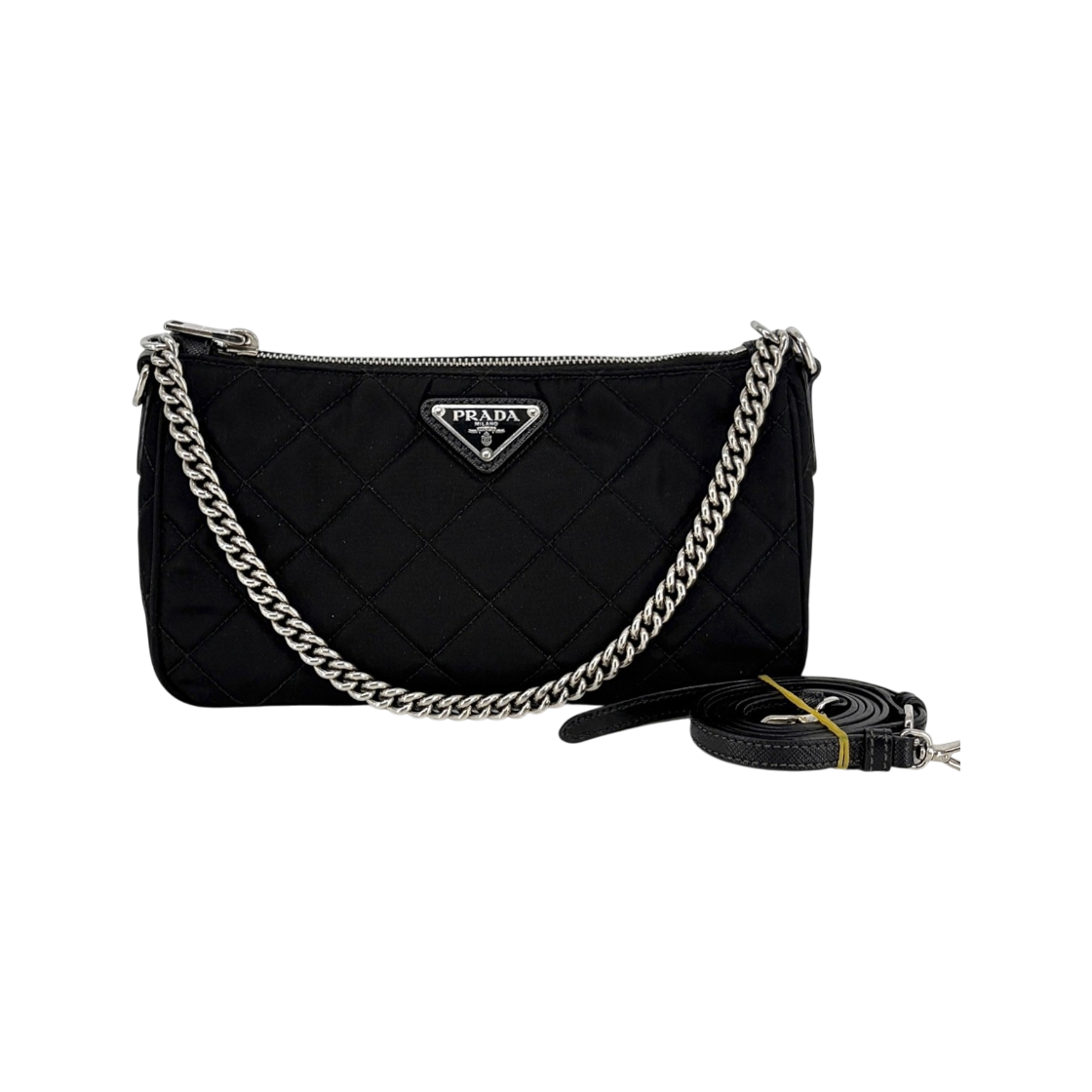 ITL7CD6LOWQ8 Prada Triangle Logo Nylon Quilted Chain Crossbody Bag Black