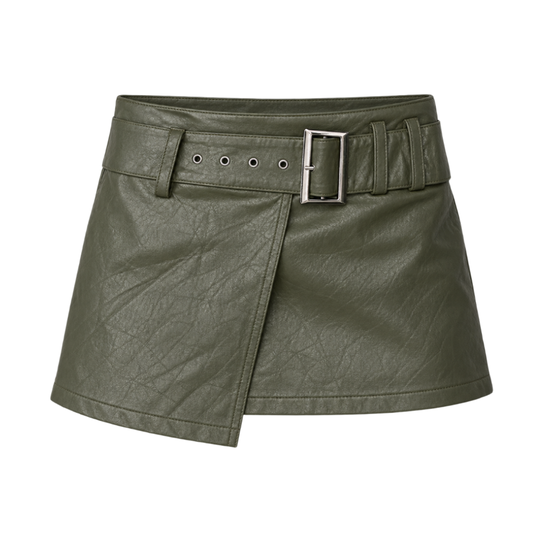 로맨티누어 벨티드 레더 랩 미니스커트 - 그린(ROMANTINUER Belted Leather Wrap Skort - Green) - 1