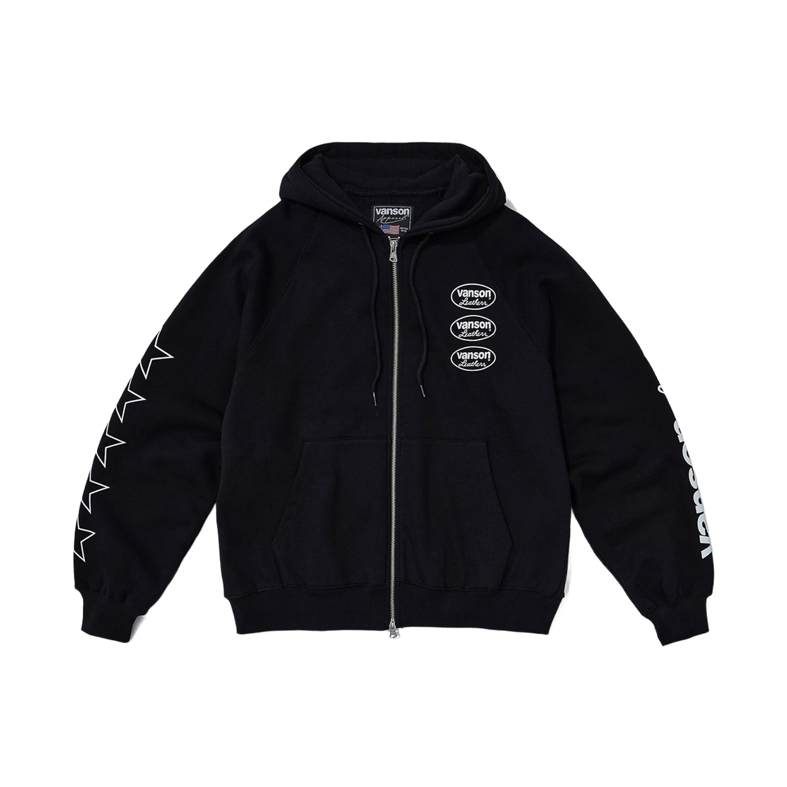 3 Logos & Star Sweat Zip Hoodie / Black Vanson Leathers 3 Logos & Star Sweat Zip Hoodie / Black
