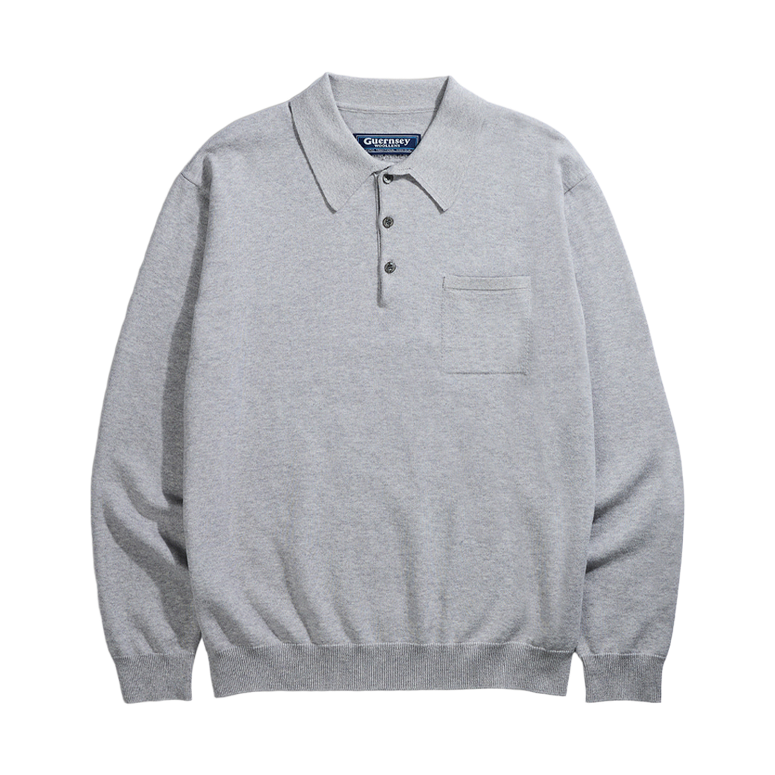 GW26AKN03-LGR Guernsey Woollens Cashmere Blend Pocket Polo Knit Melange Grey