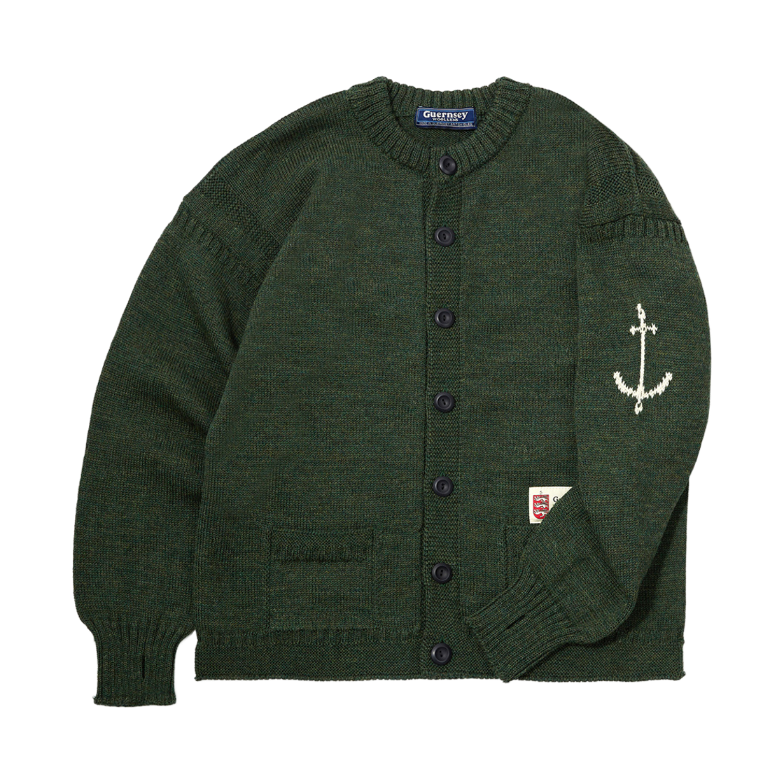 gwtr4301-lgr Guernsey Woollens Fisherman Wholegarment Cardigan Loden Green