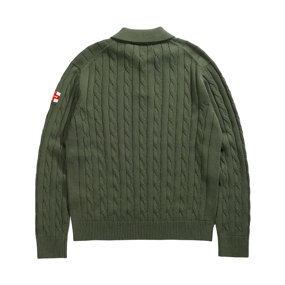 건지울른스 코튼 케이블 긴팔 카라 니트 헌터 그린(Guernsey Woollens Cotton Cable Long Sleeve Polo Knit Hunter Green) - 2