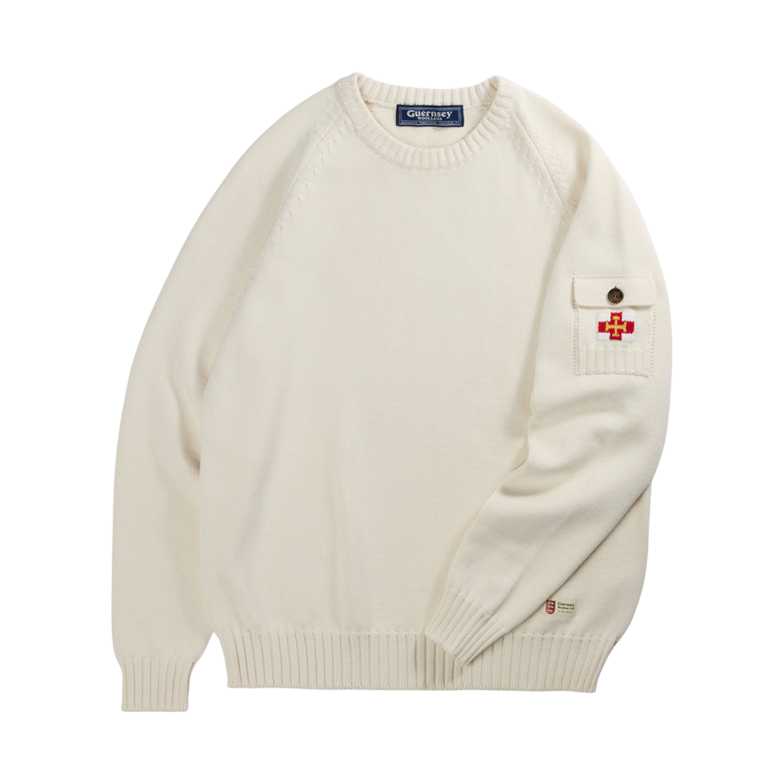 GW2CKN02-vc Guernsey Woollens Cotton Raglan Pocket Sweater Vanilla Cream
