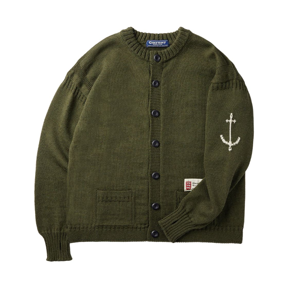 gwtr4301-amy Guernsey Woollens Fisherman Wholegarment Cardigan Army