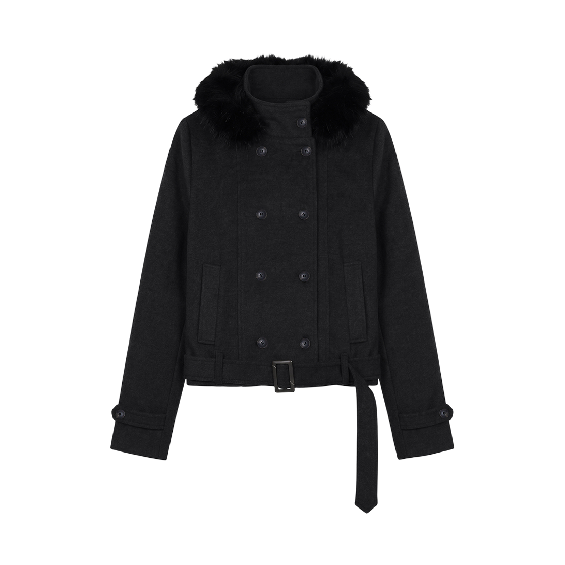 VT26WCT101BLK VOONT Double Hood Shearling Cropped Coat (BLACK)