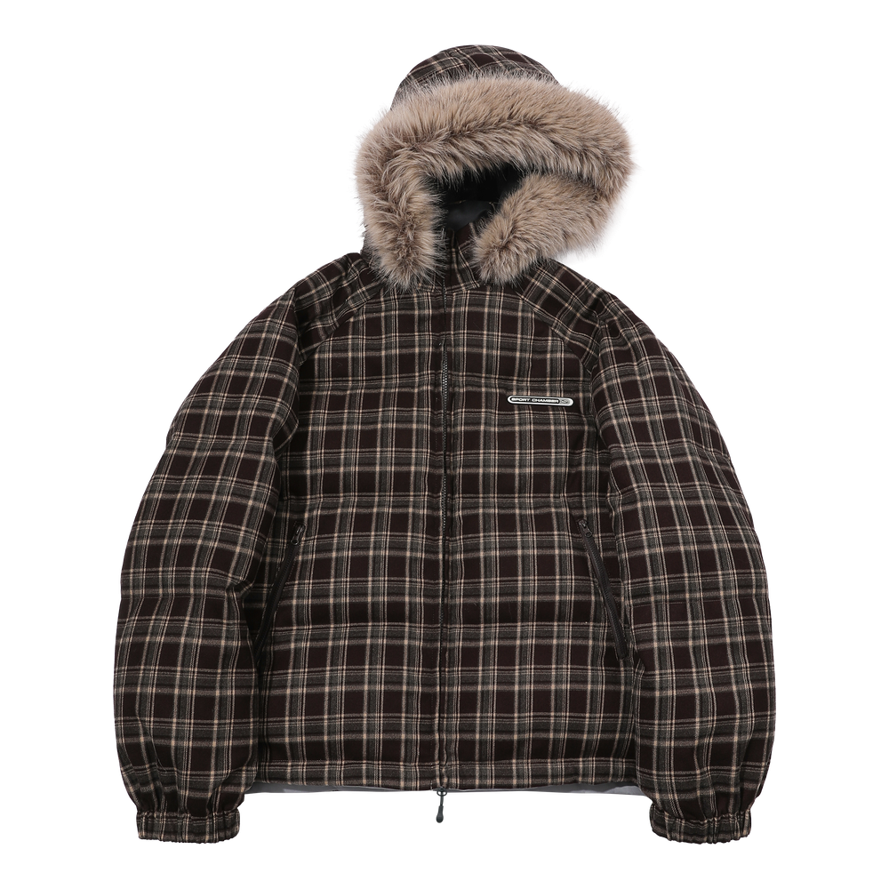 스포츠챔버 플립 체크 덕다운 자켓 브라운(SPORT CHAMBER Flip Check Duck Down Jacket Brown)
