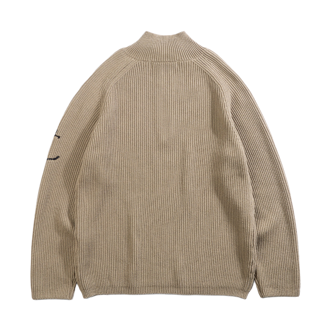건지울른스 코튼 브리티쉬 립 하프 집업 스웨터 카키(Guernsey Woollens Cotton British Rib Half Zip Sweater Khaki) - 2