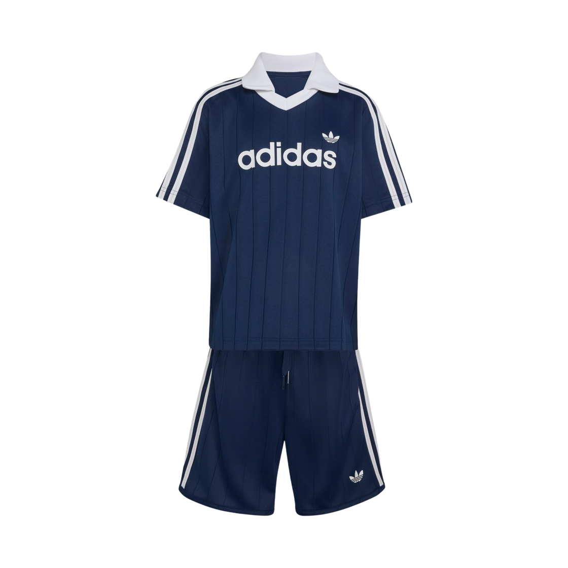 KQ8881 (Kids) Adidas Loose Polo Pinstripe Shorts T-Shirt Set Night Indigo - KR Sizing
