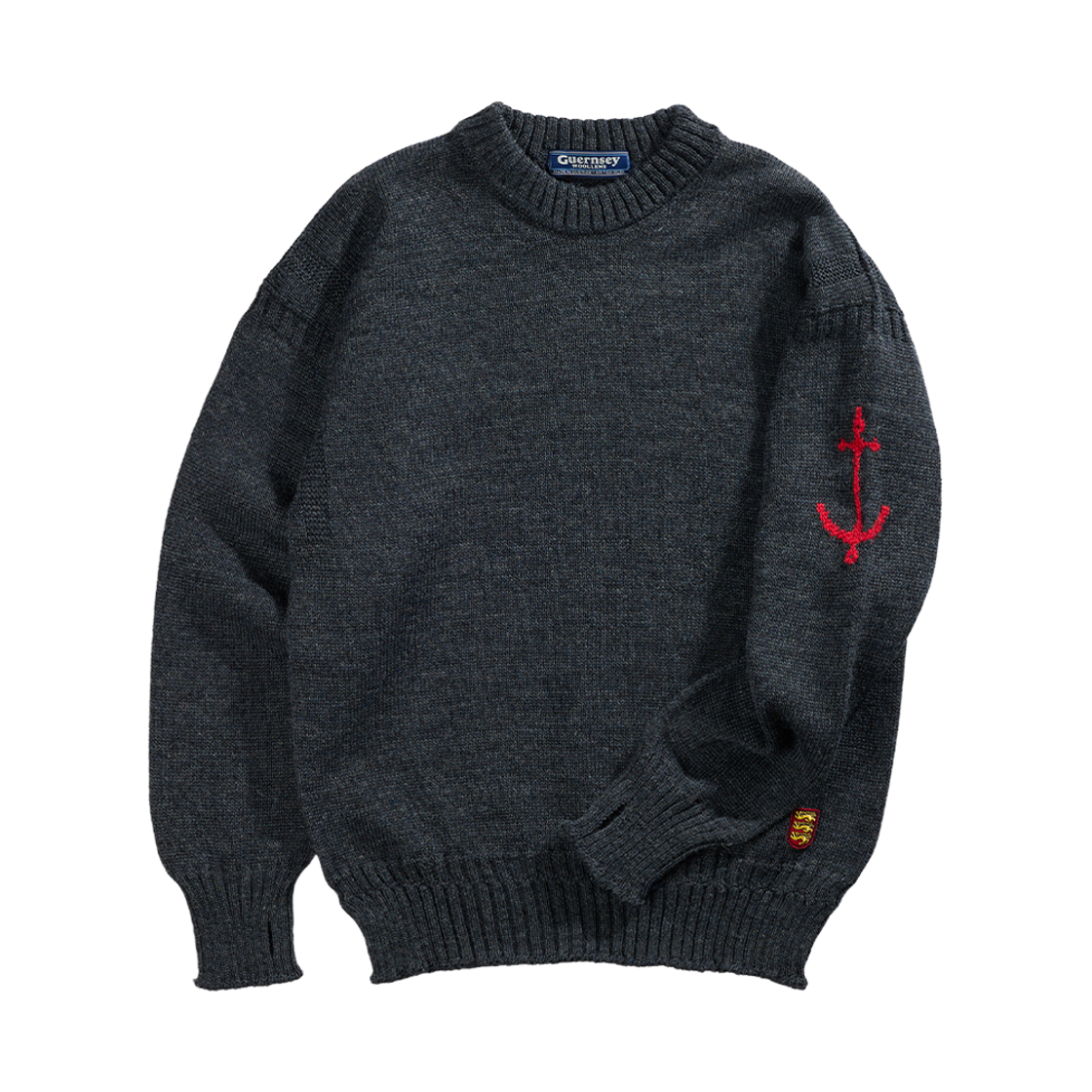 gwcr4001-ch Guernsey Woollens Crewneck Wholegarment Sweater Charcoal