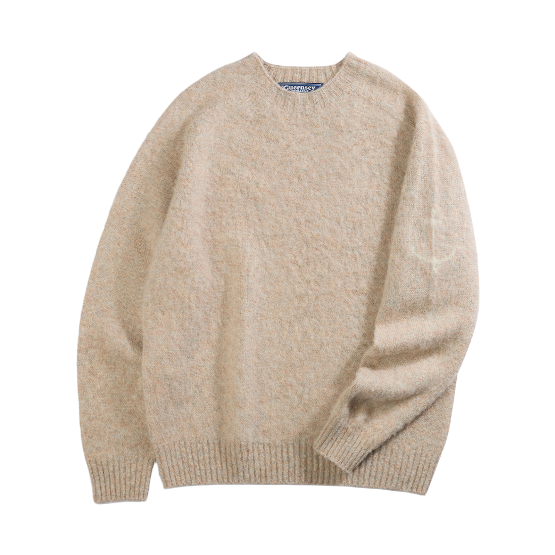 GW2DKN13-or Guernsey Woollens Shetland Wool Shaggy Dog Wholegarment Sweater Salmon Orange