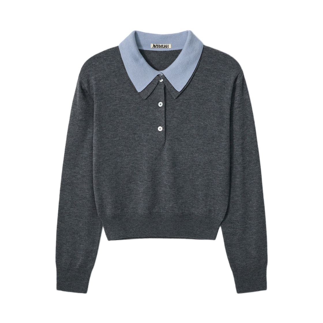 - (W) Aviemuah Layered Polo Knit Top Dark Grey