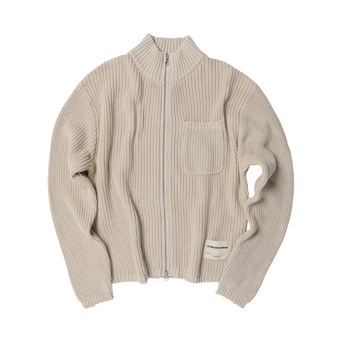더바이닐하우스 워시드 집업 가디건 베이지(Thevinylhouse Washed Zip-Up Cardigan Beige) - 3