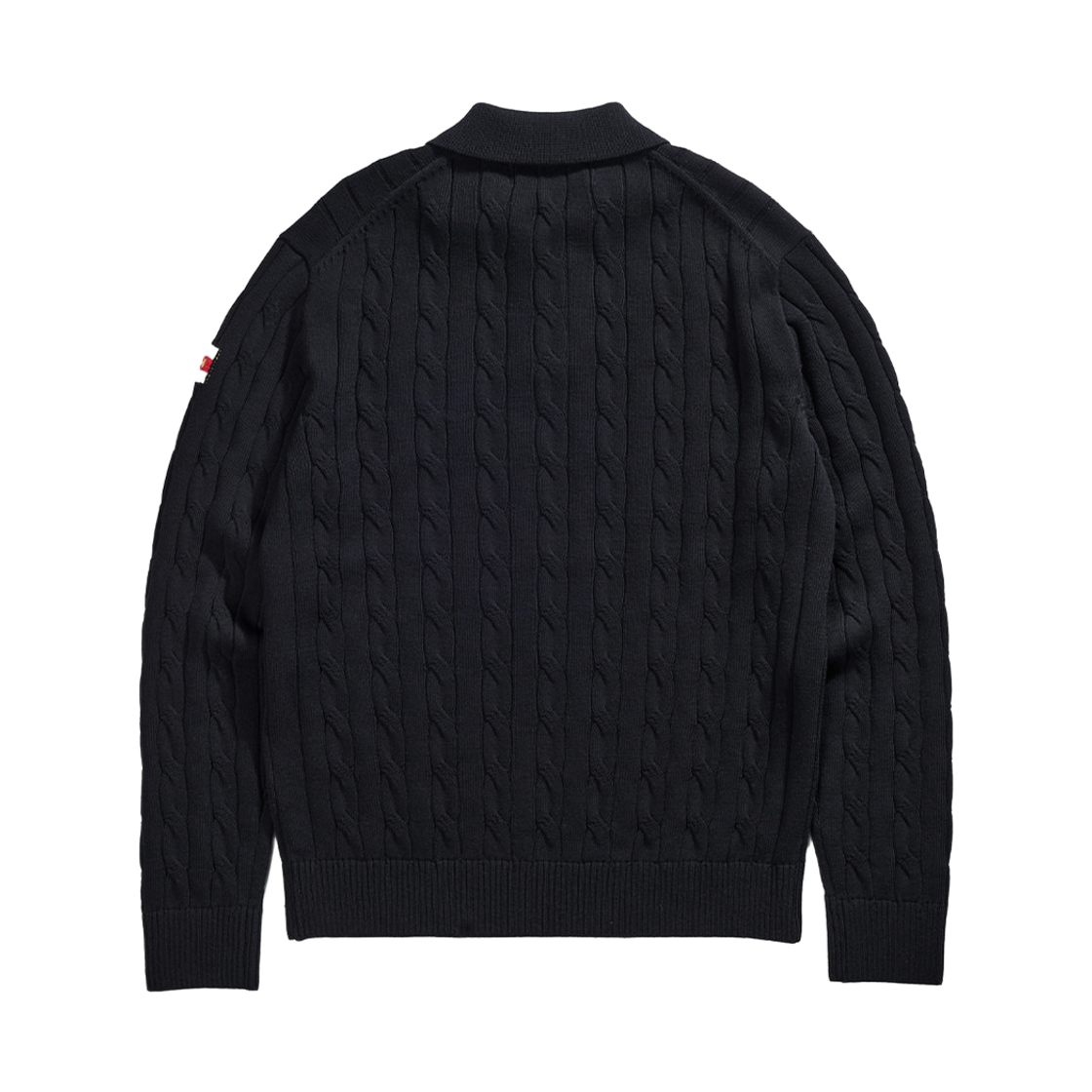 건지울른스 코튼 케이블 긴팔 카라 니트 블랙(Guernsey Woollens Cotton Cable Long Sleeve Polo Knit Black) - 2