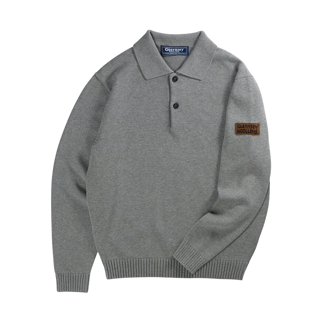 GW2CKN04-mgr Guernsey Woollens Mercerized Cotton Polo Knit Melange Grey