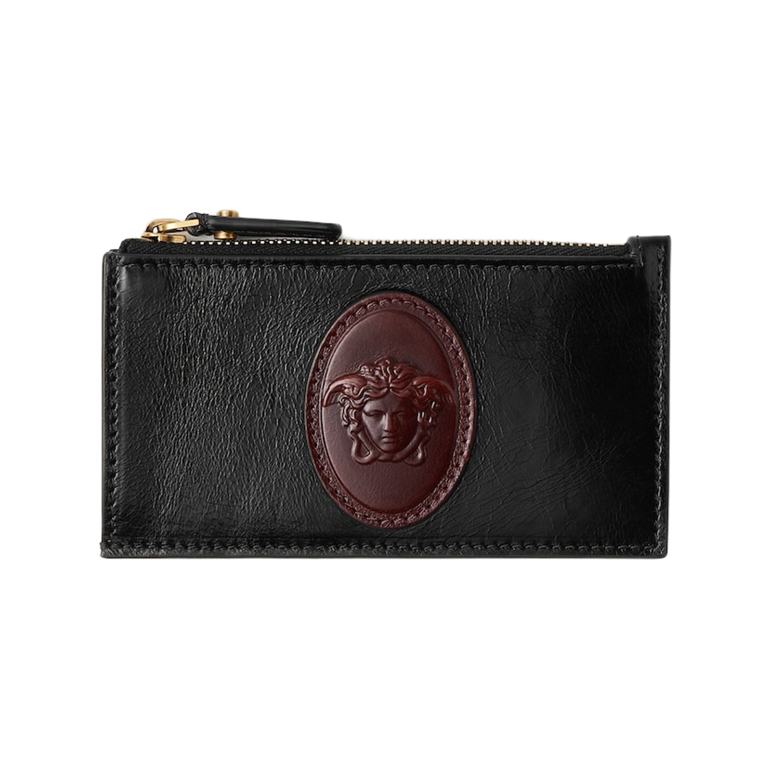 1024191-1A18566-2B0AJ Versace Roomy Leather Zip Card Holder Black Brown