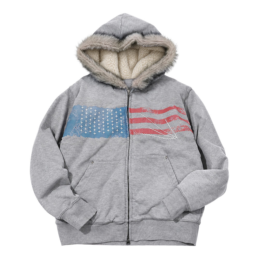 메인부스 USA 사시코 퍼 후드 집업 그레이(MAINBOOTH USA Sashiko Fur Hood Zip-up GRAY)