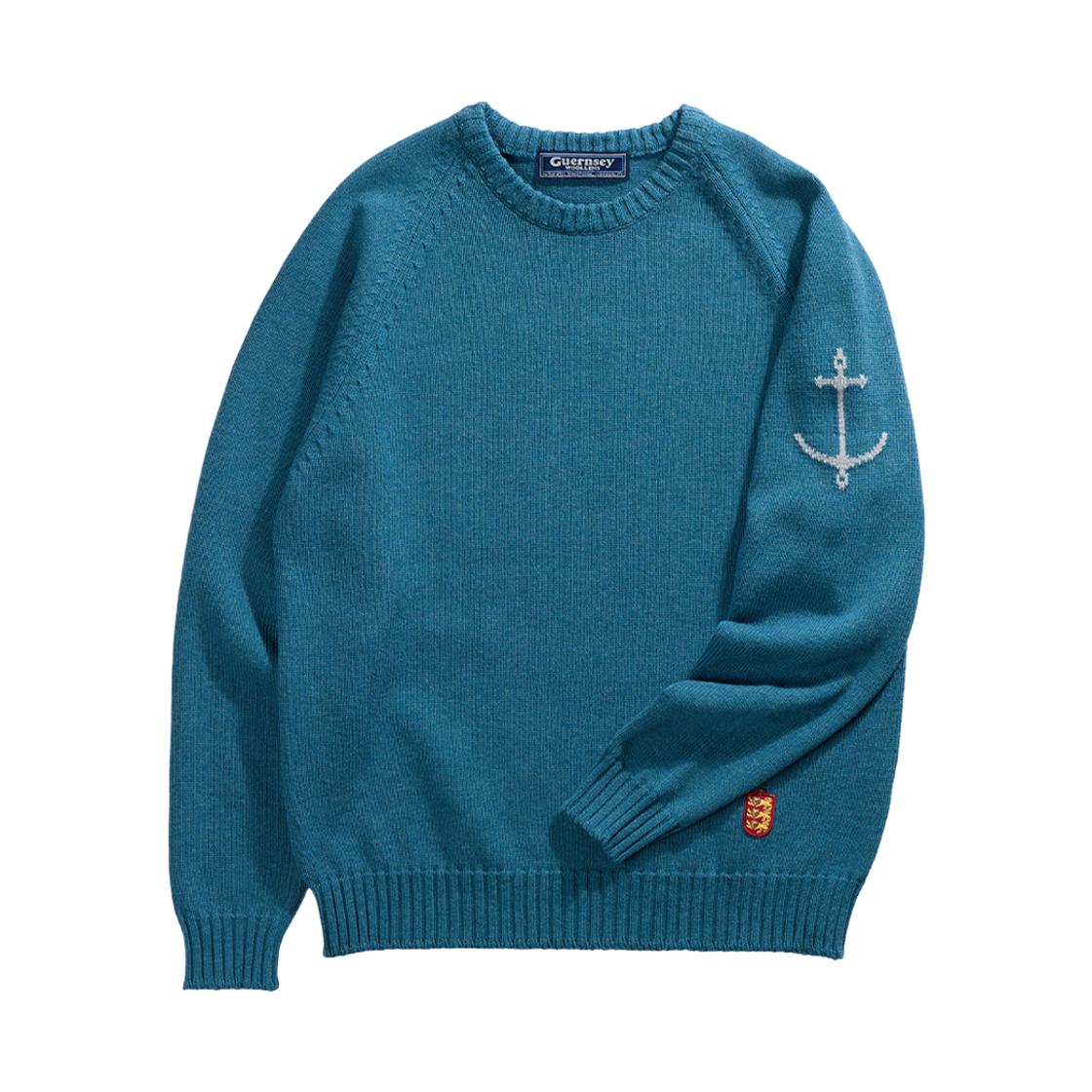 gwtr6003-lbl Guernsey Woollens Cotton Raglan Crewneck Sweater Teal Blue