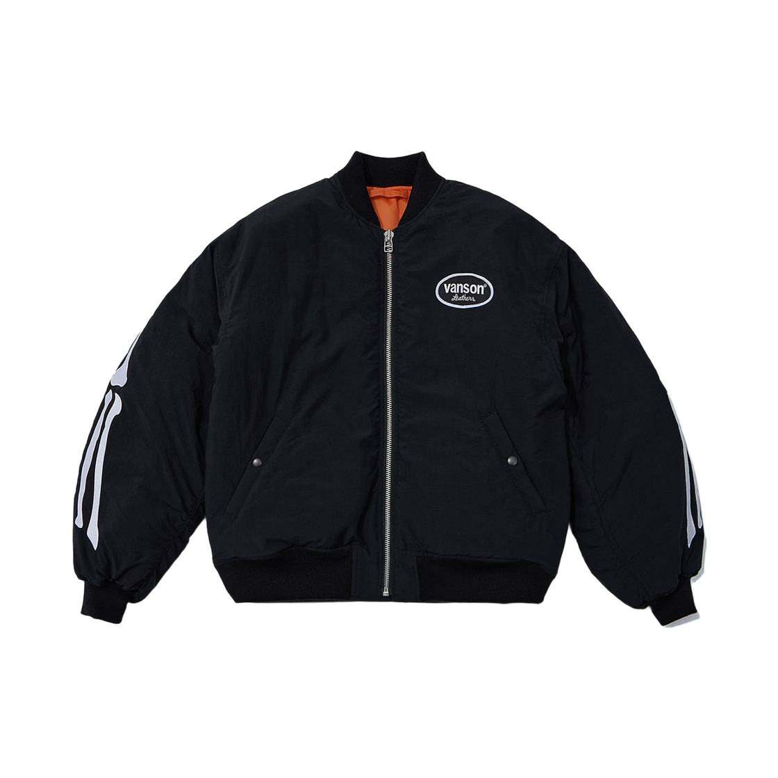 Original Bone Sleeve MA-1 Jacket / Bl&Wh Vanson Leathers Original Bone Sleeve MA-1 Jacket / Black&White