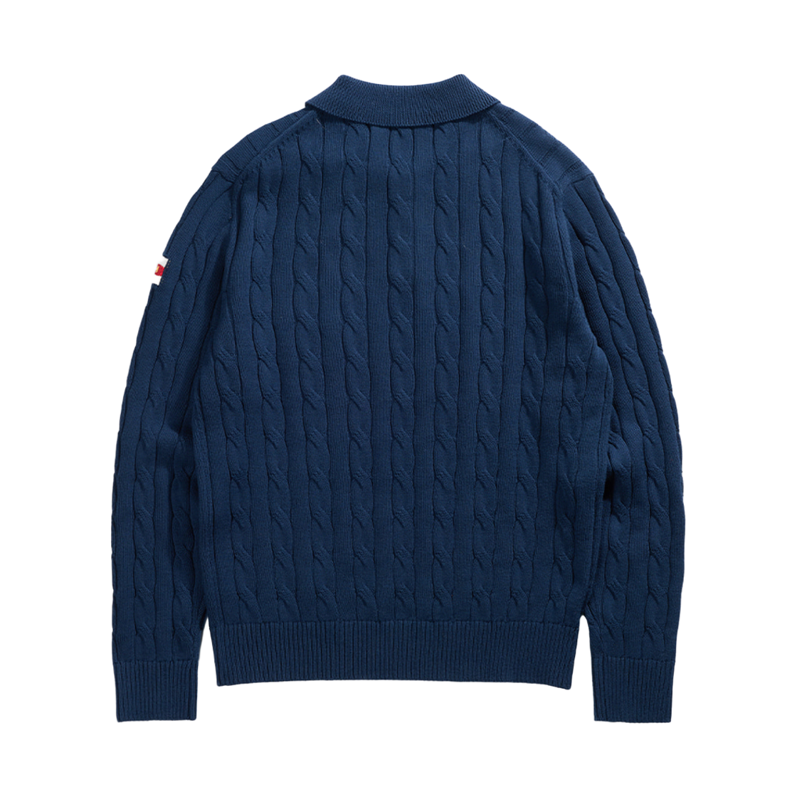 건지울른스 코튼 케이블 긴팔 카라 니트 네이비(Guernsey Woollens Cotton Cable Long Sleeve Polo Knit Navy) - 2