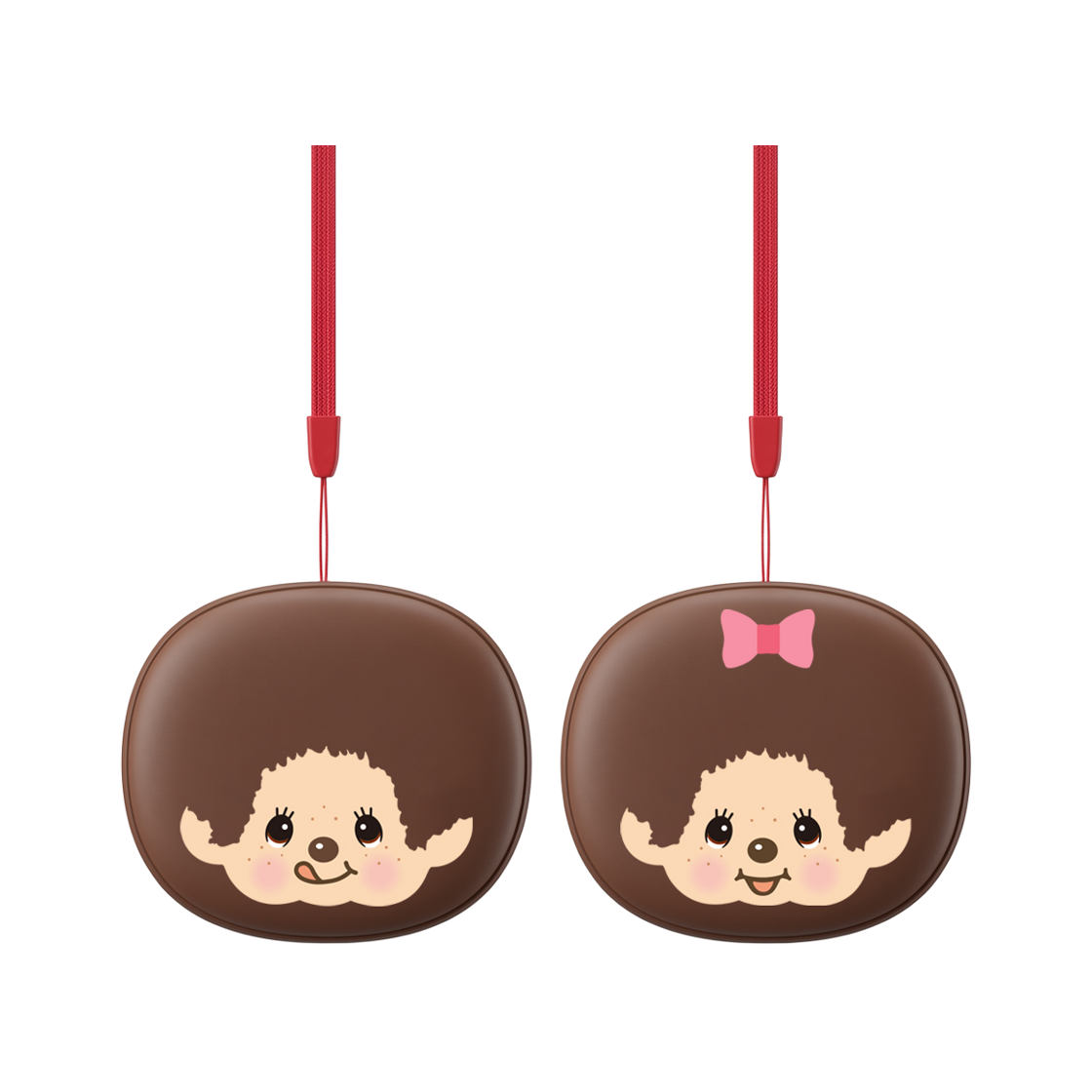 MCCH-RHW-A-MCB, MCCH-RHW-A-MCG Royche Monchhichi Double-Sided One-Touch Rechargeable Portable Hand Warmer Power Bank + Strap + Pouch Set
