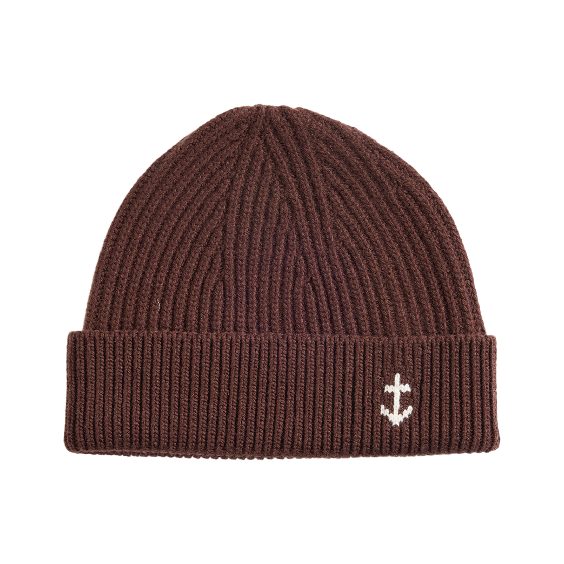 GW1DAC01-br-fr Guernsey Woollens Anchor Floating Short Beanie Brown