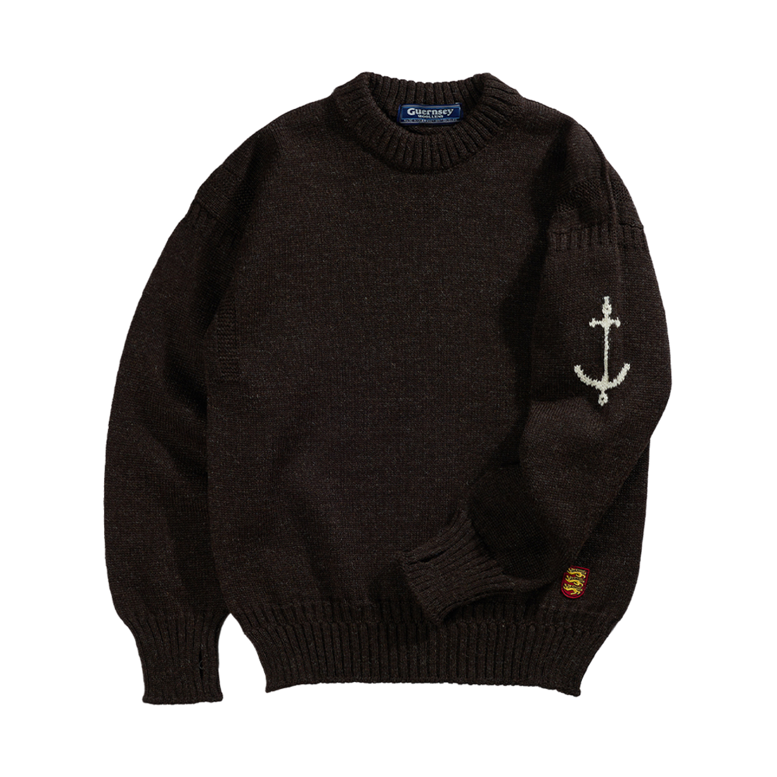 gwcr4001-db Guernsey Woollens Crewneck Wholegarment Sweater Dark Brown