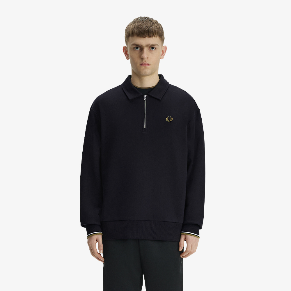 프레드페리 릴렉스드 하프 집 칼라 스웻셔츠 블랙(Fred Perry Relaxed Half Zip Collared Sweatshirt Black) - 2