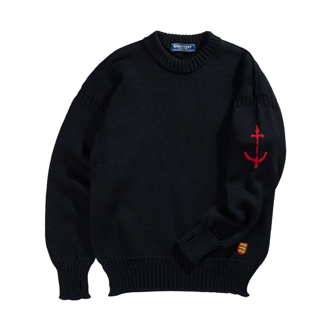 gwcr4001-bk Guernsey Woollens Crewneck Wholegarment Sweater Black