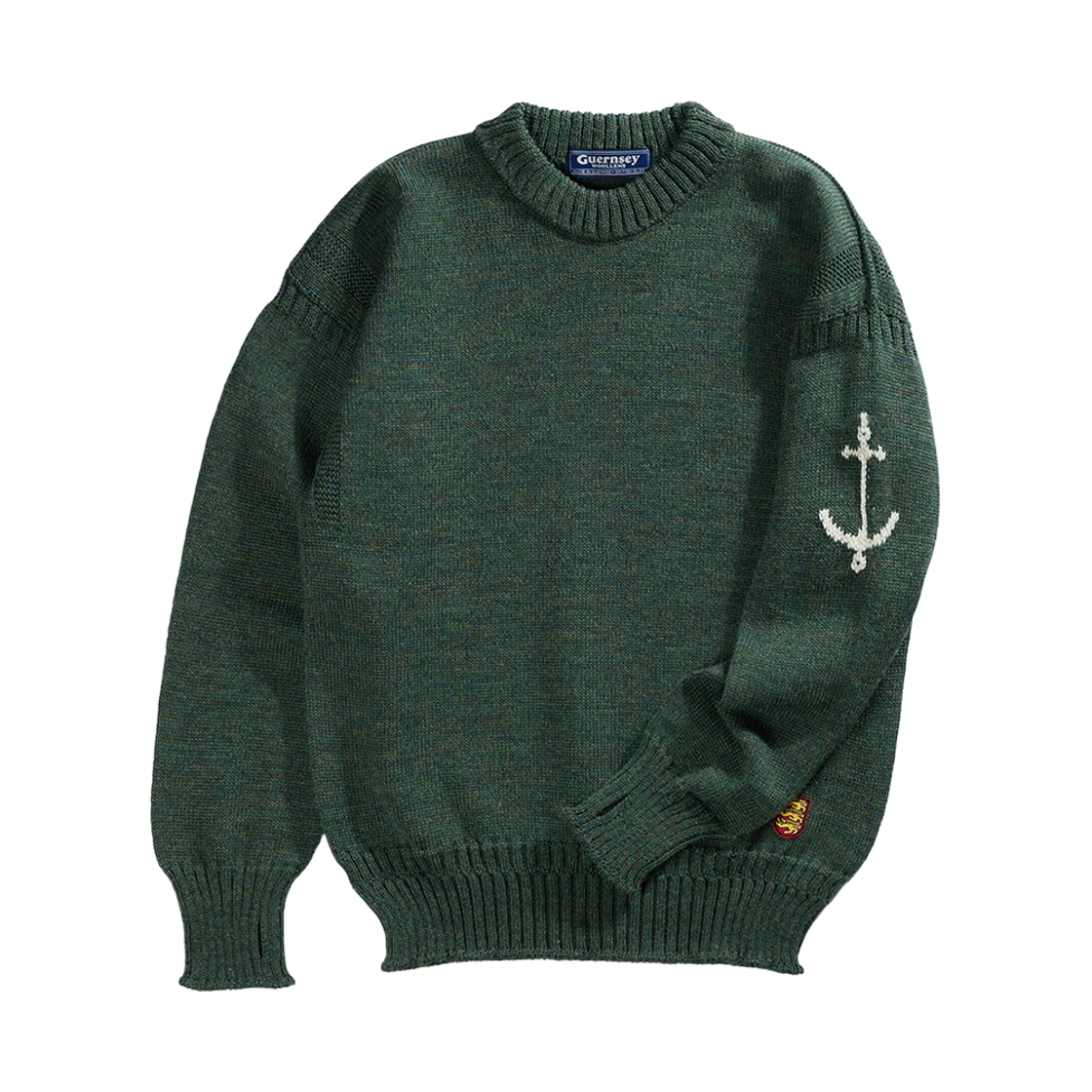 gwcr4001-lgr Guernsey Woollens Crewneck Wholegarment Sweater Loden Green