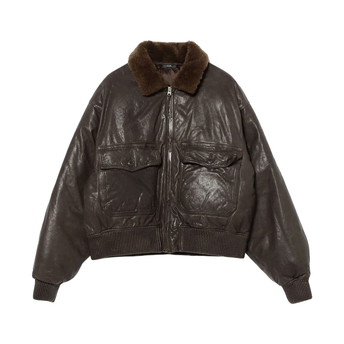 11-18-3297-202 Beams Wide Short Fit G-1 Sheep Leather Down Jacket Dark Brown