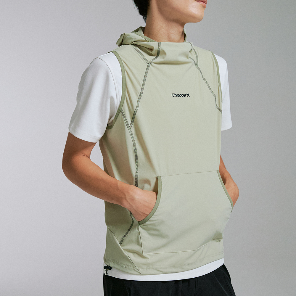 챕터엑스 퀵 드라이 아웃 레이어 베스트 그린(Chapter.X Quick-Dry Hooded Layer Vest Green) - 6