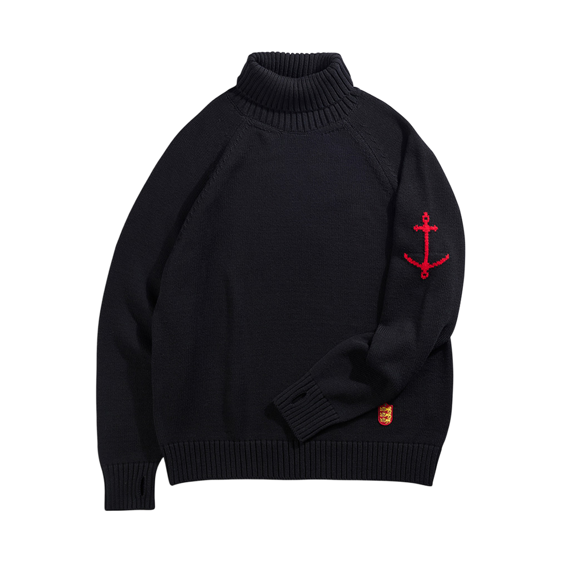 건지울른스 헤비코튼 터틀넥 스웨터 블랙(Guernsey Woollens Heavy Cotton Turtleneck Sweater Black)